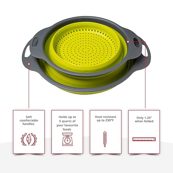 Juego de coladores - 2 coladores plegables (coladores) - Incluye 2 ...