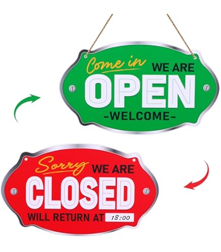 ショップサイン　Welcome／CLOSED Amazon.com : Open Closed Sign, Up-Down, 19