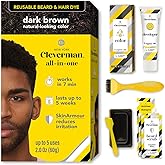 Cleverman Hair & Beard Dye Kit for Men, All-in-One Reusable Mens Hair Color, Natural Gray Coverage, Ammonia-Free Beard Mustache Dye for Men (Dark Brown for Black Men)