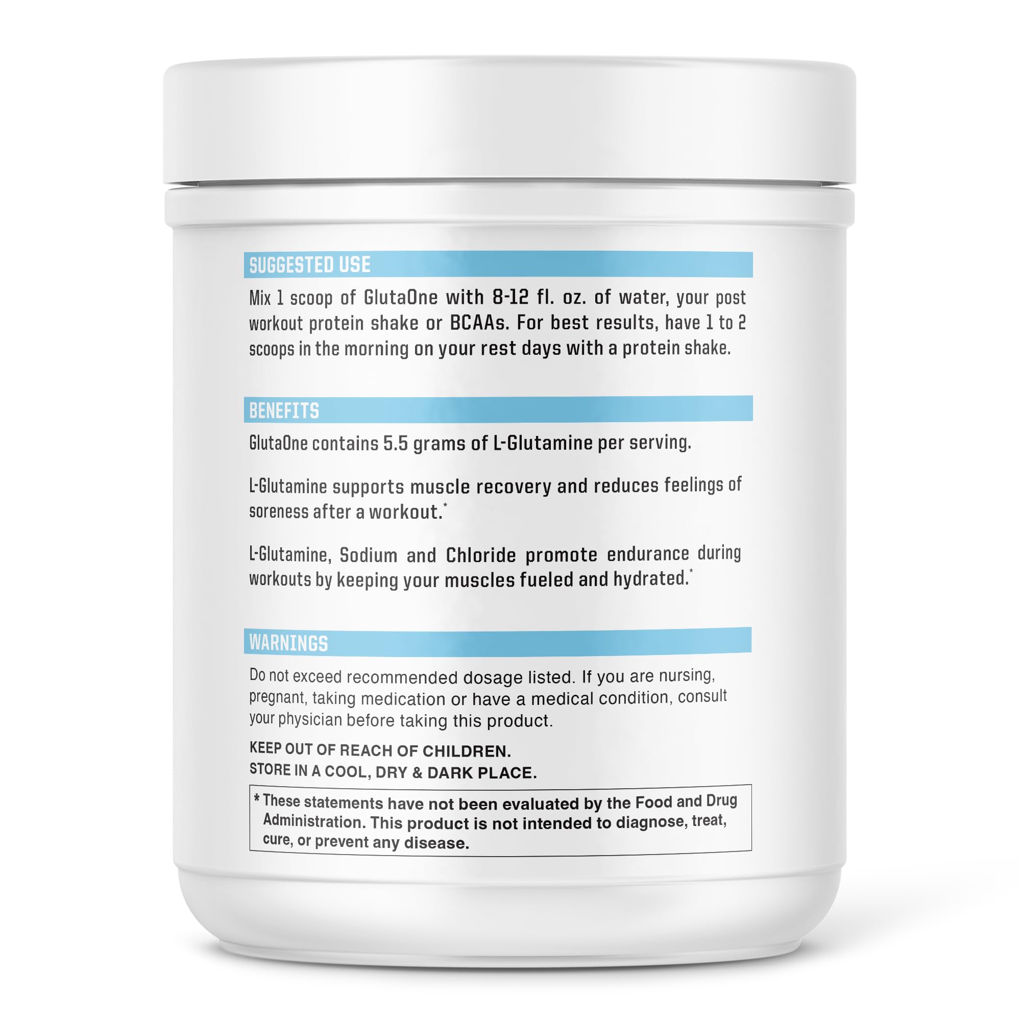 NutraOne GlutaOne L-Glutamine Powder Post Workout Recovery Supplement (75 Servings)