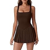 QINSEN Womens Square Neck Tennis Dress Pleated Sleeveless Built in Shorts Golf Athletic Dress with Pockets