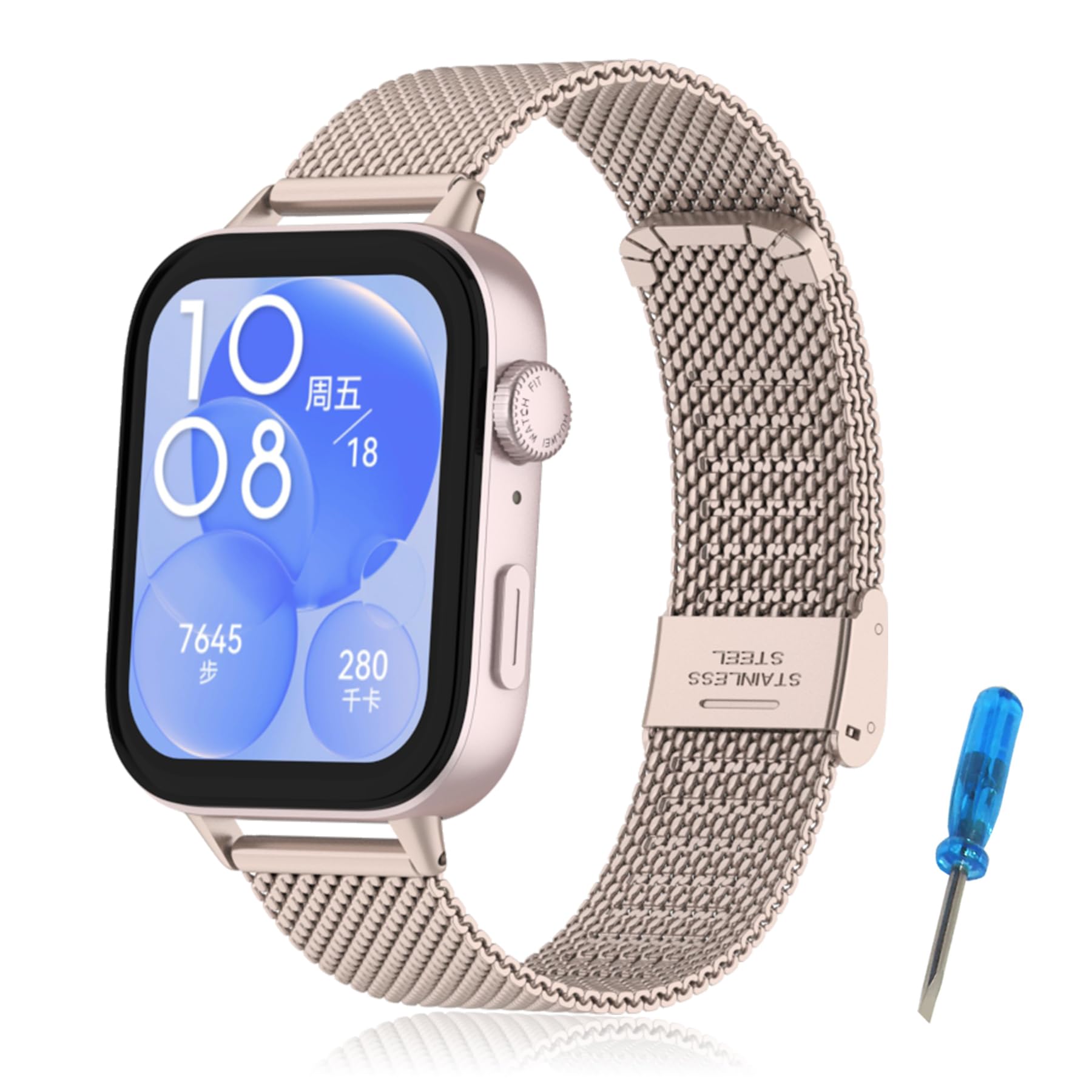 RenSheng Metal Strap Compatible with Huawei Watch Fit 3, Stainless Steel Bracelet Replacement Band for Huawei Watch Fit 3 Strap