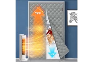MAGZO Magnetic Thermal Insulated Door Curtain, Fits 32'' x 80'' Door(Curtain Size 34'' x 82''), 5 Layers Oxford&Cotton Cover Blanket Insulation for Winter/Doorway/Attic Doors, Keep Cold Air Out, Grey