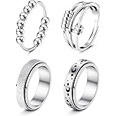 FUNRUN JEWELRY Stainless Steel Fidget Anxiety Ring for Women Men Fidget Spinner Rings Moon Star Celtic Stress Relieving Spinning Ring Wedding Band Rings Set,4-6Pcs