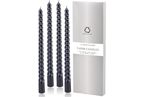 SEVEN LUCKY LIGHT Halloween Candles, Metal Style Black Taper Candles Set of 4,Ture Dripless 10" Black Candlesticks,8 hrs Clean Burning Long Candle Sticks