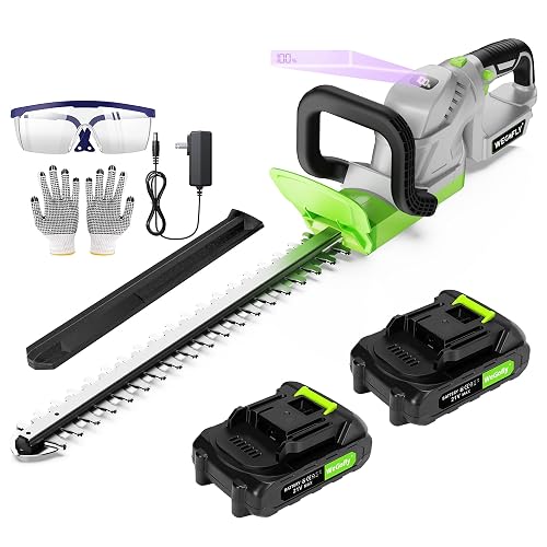 WeGofly Cordless Hedge Trimmer, （550 mm Blade Length, 17 mm Tooth Opening）, 21V 2x2.0Ah Battery & Charger Lightweight Handheld Garden Cutter, Cordless Hedge Cutter to Trim Hedges, Shrubs,Plants