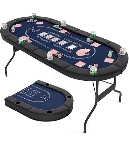 Table de Poker Ovale avec 9 Porte-Gobelets, Table de Casino de Loisir pour 10 Joueurs, Table de Jeu de Blackjack avec Tringle Rembourrée Résistante à l'Eau Table de Poker Ovale avec 9 Porte-Gobelets, Table de Casino de Loisir pour 10 Joueurs, Table de Jeu de Blackjack avec Tringle Rembourrée Résistante à l'Eau