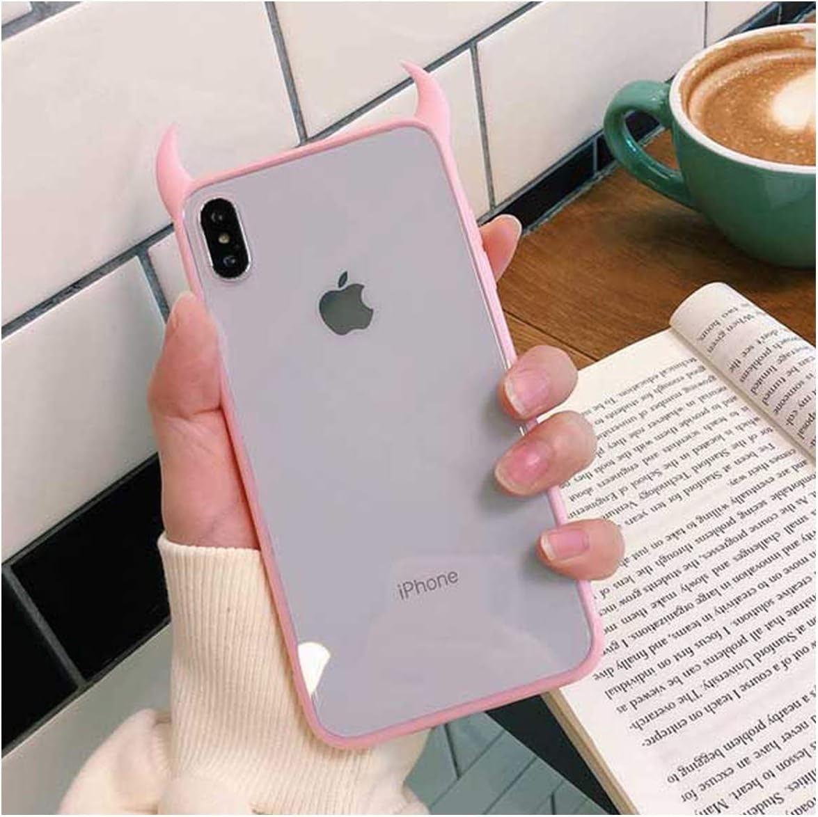 New Cute Devil Horn Case Compatible for iPhone 11 Pro Max XS Max XR X 6 6S 7 8 Plus Full Body Protective Acrylic Phone Back Cover Cases,Compatible for iPhone 11Pro Max,Pink
