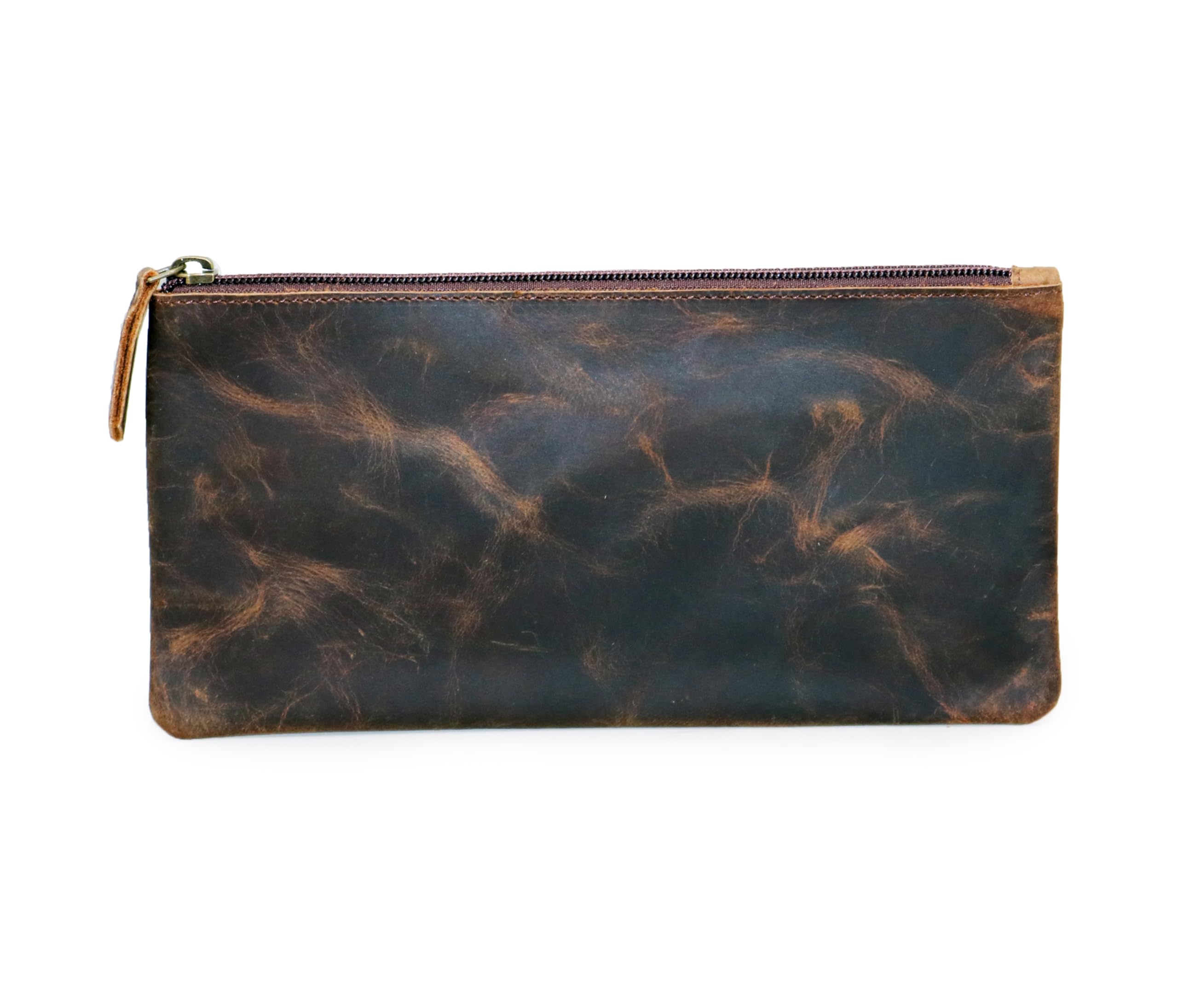 Jaald Genuine Vintage Leather Pencil Case Pouch Pen Holder with Zipper Closure Brush Organizer Art Painting Supplies for Office