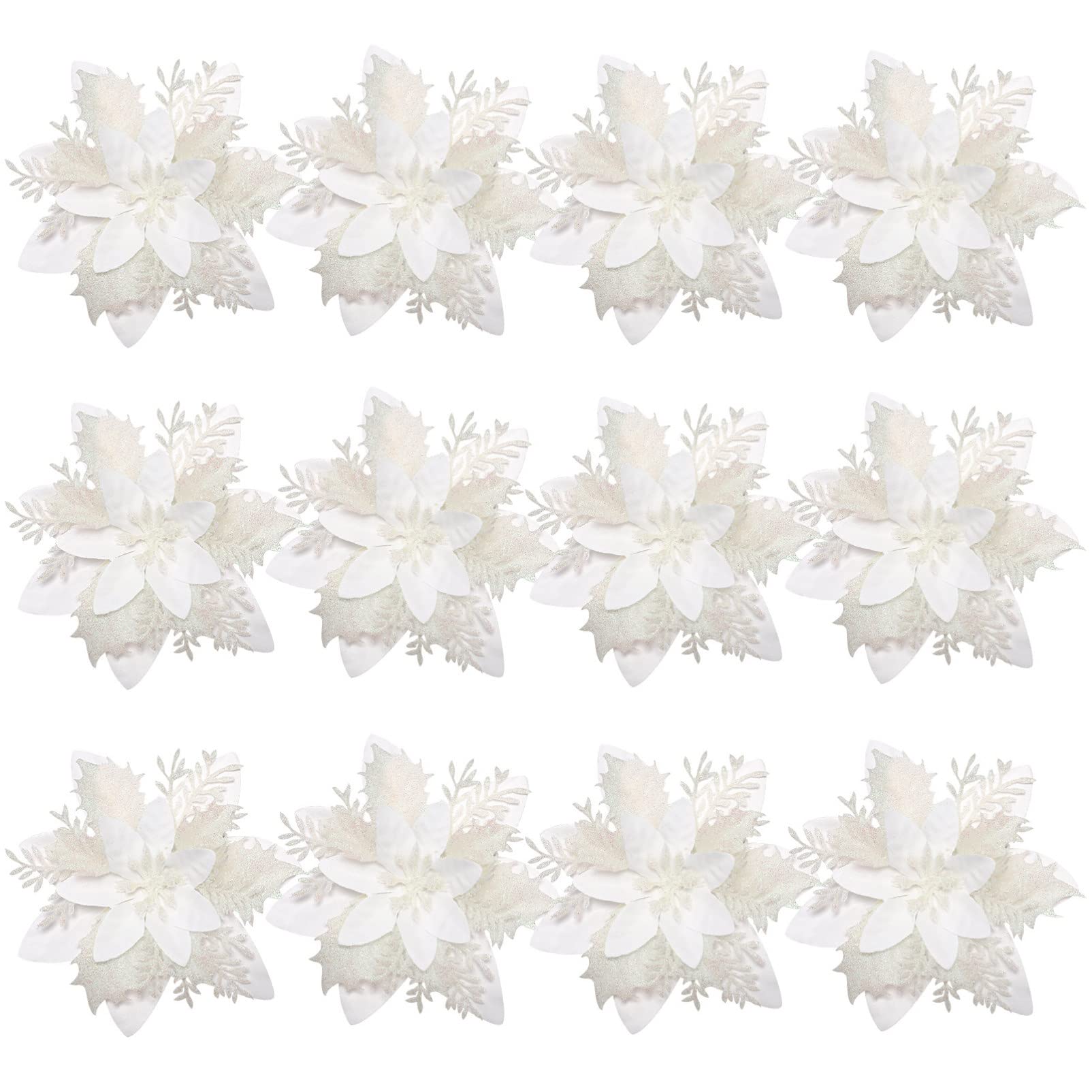 Toyvian Poinsettia Artificial Poinsettia Christmas Decorations Glitter Christmas Tree Flowers Decorations Novetly Artificial Chritstmas Flowers for Xmas Tree Decorations with Clips
