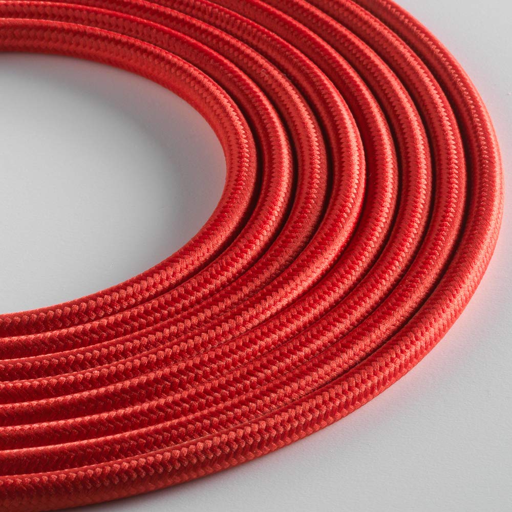 Klartext – Light Round Textile Cable for Lighting, 3 x 0.75 mm, Red, 10 m. Attention: Earth Cable Included! Maximum Anti-Shock Safety!