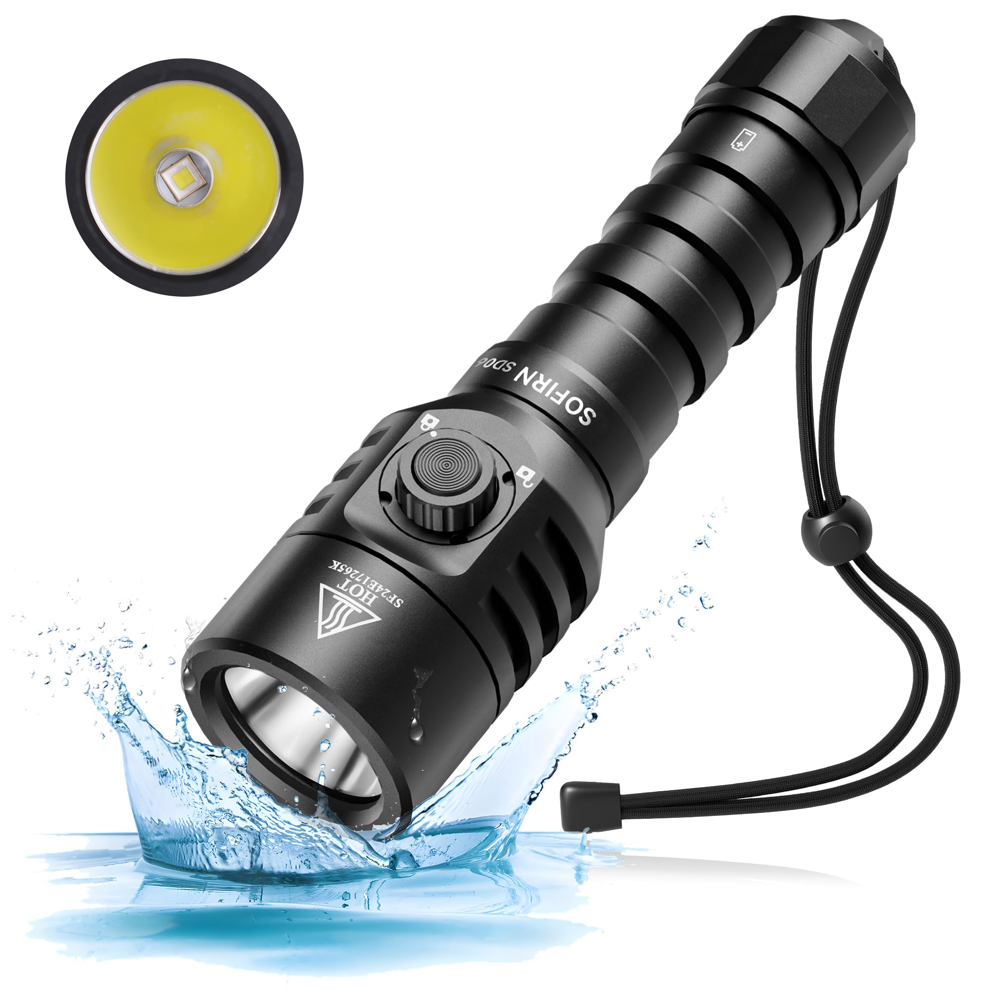 CSTEBOKE Sofirn SD06 Diving Torch, 3200LM, 472M, IPX8 Waterproof, STF70 Lamp Beads, 6500K, Aluminium Alloy AL6061-T6, Underwater Lamp with Hand Rope, Lock Mode and Magnetic Switch, Diving Torch