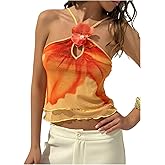 SOLY HUX Women's 3D Floral Cami Top Spaghetti Strap Layered Mesh Vacation Summer Tops Camisole