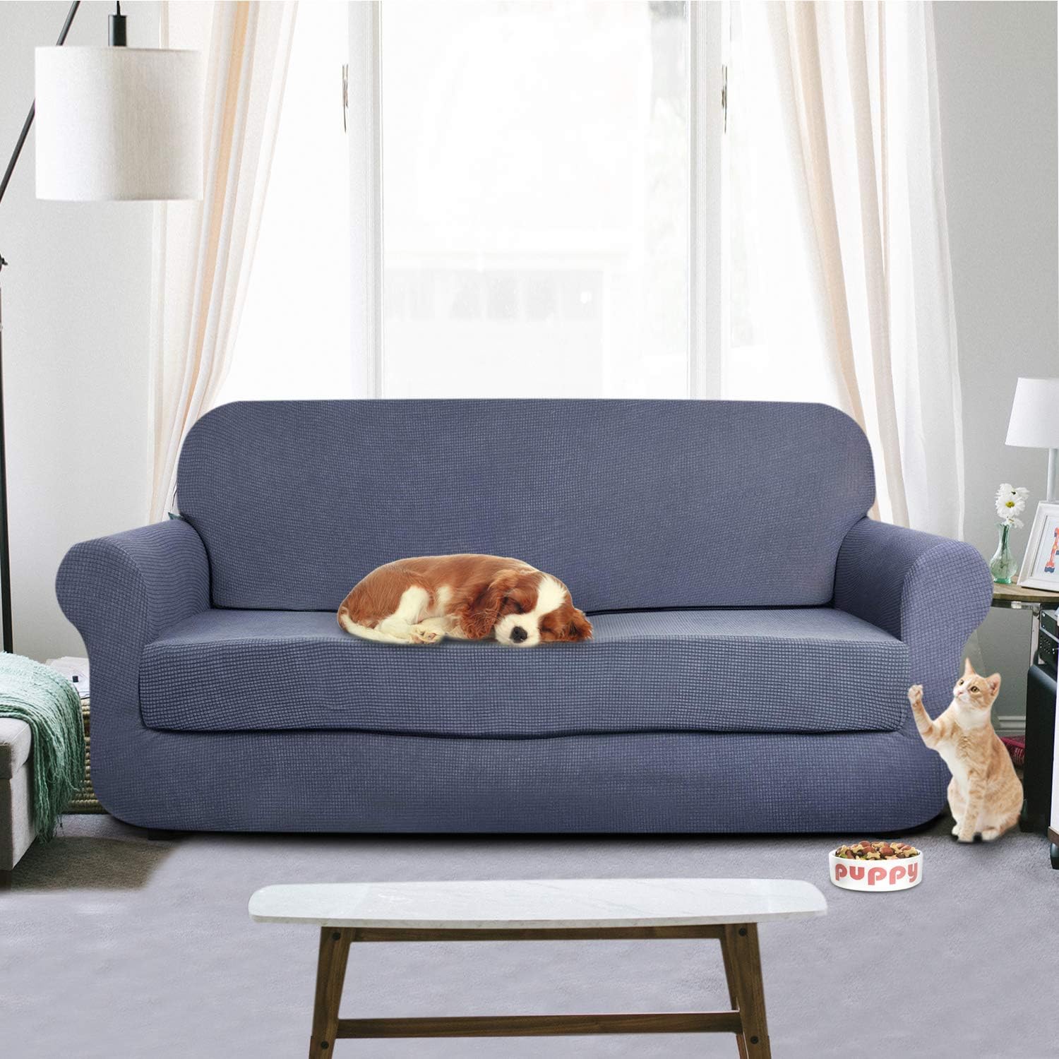 AUJOY Stretch 2-Piece Sofa Covers Water-Repellent Dog Cat Pet Proof Couch Slipcovers Protectors (Sofa, Gray): Kitchen & Dining