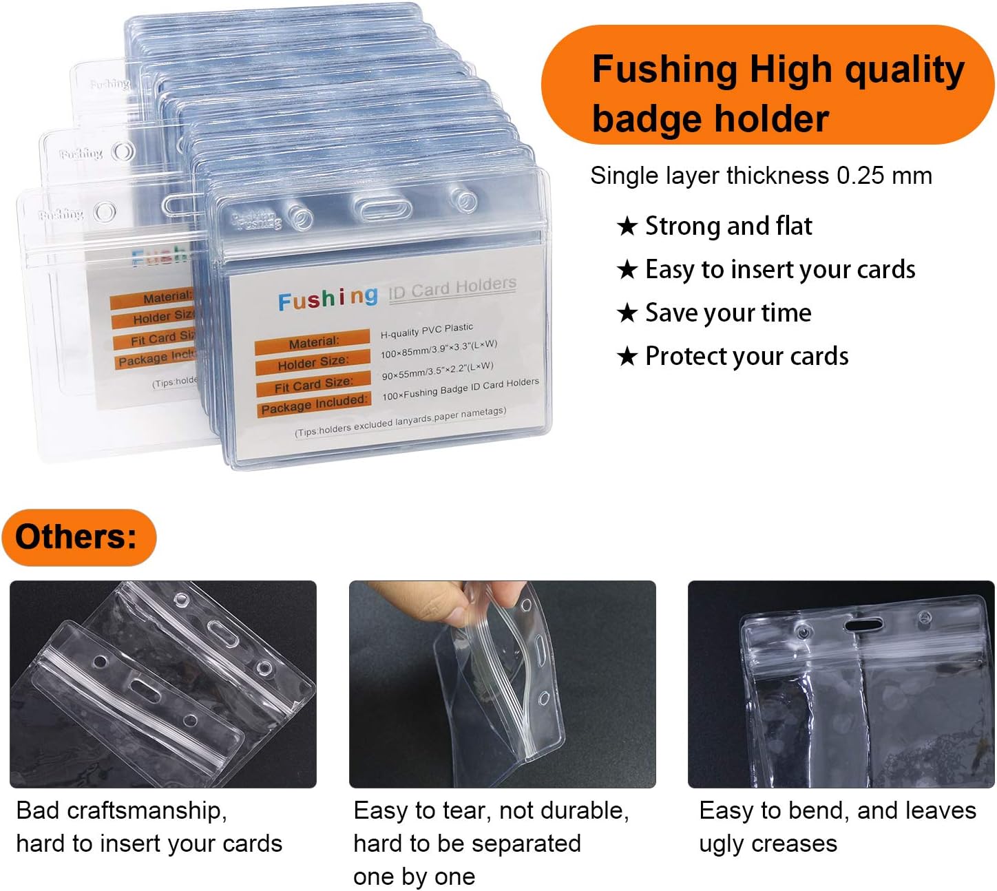 100 Pcs Clear Plastic Horizontal Name Tag Badge ID Card Holders : Office Products