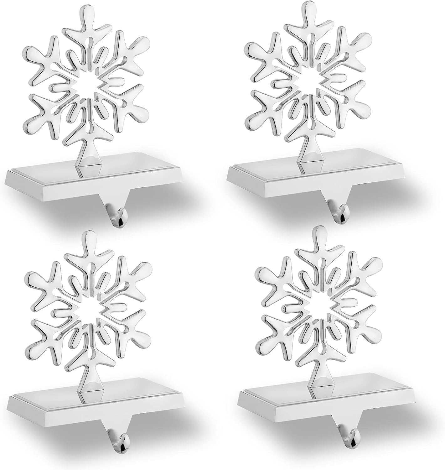 Stockings & Holders - Snowflakes Christmas Stocking Hanger 4 Pack Metal Stocking Holder Stand 3D Sliver Sturdy Stocking Hook Christmas Ornaments for Tables Window Fireplace Mantle Home Decoration