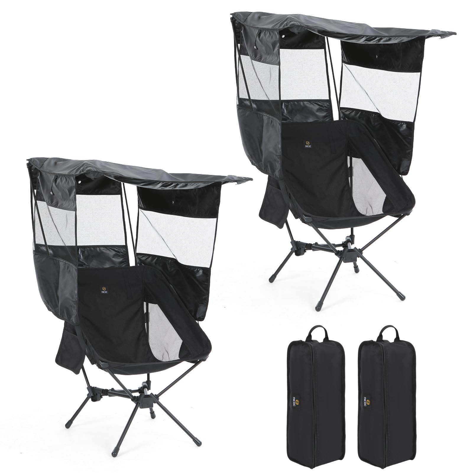 Photo 1 of ****** factory sealed ******Nice C Camping Chair with Canopy, Compact Chair with Shade, Ultralight Umbrella Fishing Chairs, Portable Backpack Chairs, Lightweight, Travel, Picnic, Festival, Hiking, Sports (2 Pack Black)