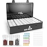 Seed Organizer Storage Box, Black Opaque Light Proof Seed Bank with 60 Transparent Bottles & Labels, Seed Holder Packet Organizer, Seed Vault Container for Homesteaders, Garden Tackle and Bead Sorter