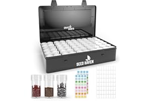 CRAFTSAINTS Seed Organizer Storage Box, Black Opaque Light Proof Seed Bank with 60 Transparent Bottles & Labels, Seed Holder Packet Organizer, Seed Vault Container for Homesteaders, Garden Tackle and Bead Sorter