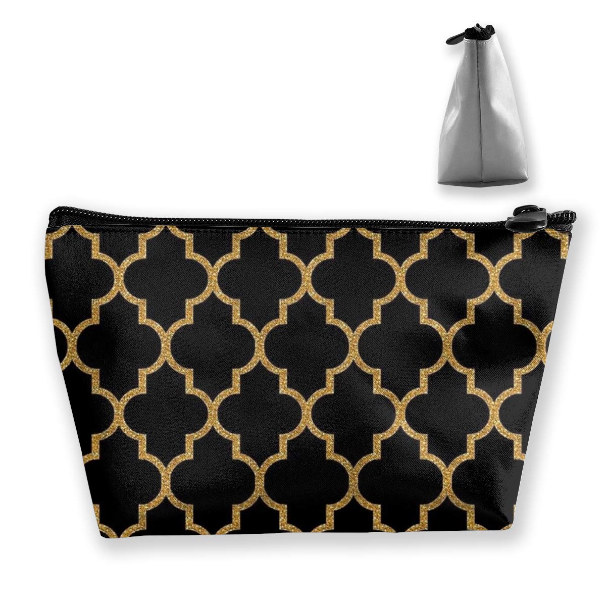 Trapezoid Cosmetic Bag Storage Bag Minimalist Black Gold Quad Leaf Zipper Multifunctional Accessory Wallet Storage Bag Travel Outdoor Shopping Coin Wallet Organizer Gift