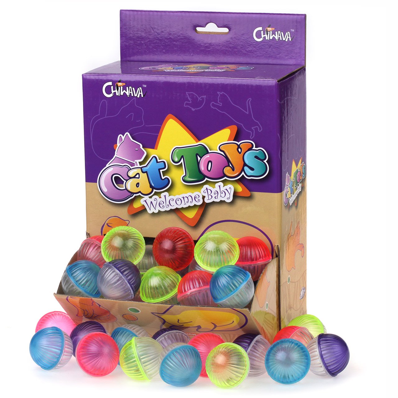 Chiwava 48PCS 1.6''1.8'' Plastic Cat Kitten JINGLE BALLS Crazies Cat