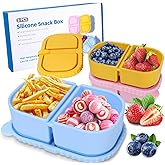 3 Pack Reusable Silicone Snack Containers with Lids, Mini Containers 2 Compartments, Portable Silicone Food Storage Box for Picnic, School lunch, adults Offic, party