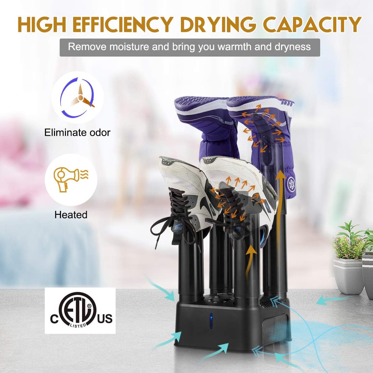 COSTWAY Shoe Dryer, 180 Mins Timer, CETL Standard Noiseless Boot Warmer with Heat Blower for Snow Boot Sneaker Glove Hats, with Detachable Pipes: Sports & Outdoors