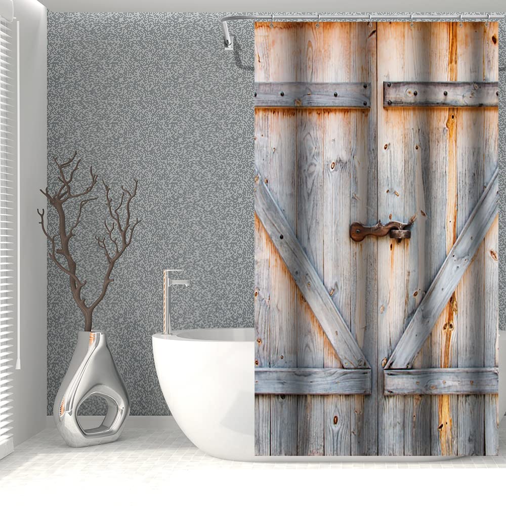 SDOTPMT 36x72inch Vintage Barn Door Shower Curtain Retro Wooden Plank Bath Curtain Rustic Farmhouse Countryside Bathtub Curtain for Bathroom Decor Fabric Polyester Waterproof with Hooks