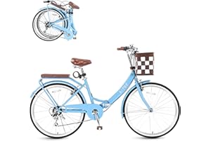 BGGFNZ Foldable Beach Cruiser Bike for Women, 24/26 Inch Bikes for Women, 7 Speed Commute Bike with Basket Adult Womens Bicycles Folding Cruiser Bikes, City Commuting's Bicycle, Dual V-Brake