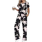 AUSELILY Women's Batwing Short Sleeve Two Piece Sets Summer Crew Neck Wide Leg Pants Matching Sets Women Clothing 2026