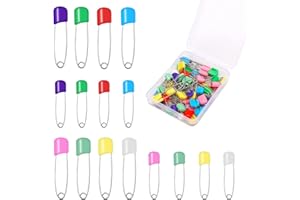 Savita 50pcs Diaper Pins, Safety Lock Stainless Steel Plastic Head Safety Pins for Diaper Clothes Dress Craft Hold Clip (Mult