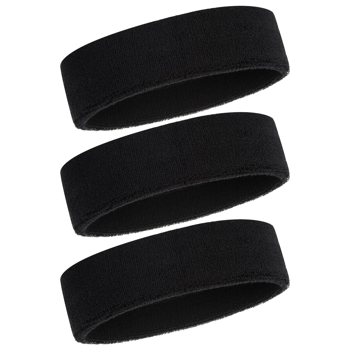 ONUPGO Sweatband Headband for Men & Women - 3PCS Sports Headbands Moisture Wicking Athletic Cotton Terry Cloth Sweatband Sweat Absorbing Head Band 3 Black — image 1