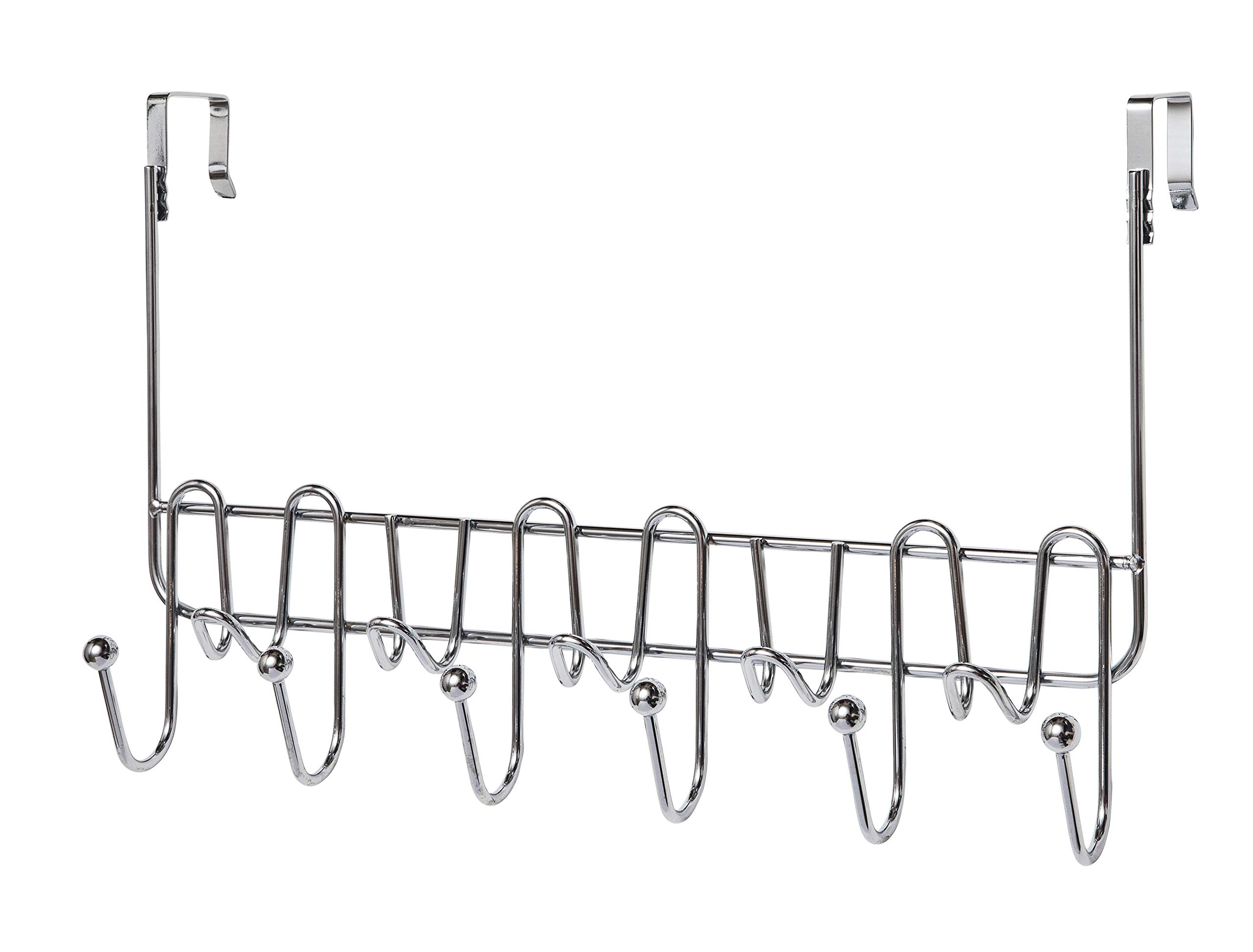 Amtido Over Door Hooks - 11 Hook Coat Rack - Clothes Hanger and Towel Holder Organiser - Chrome