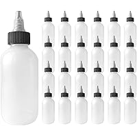 510 Central Twist Top Squeeze Bottles (4oz, 25 Pack) Boston Round with Dispensing Caps - LDPE Plastic - Made in USA