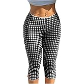 Milumia Women's Plaid Print Capri Leggings Low Waisted Split Hem Cropped Pants