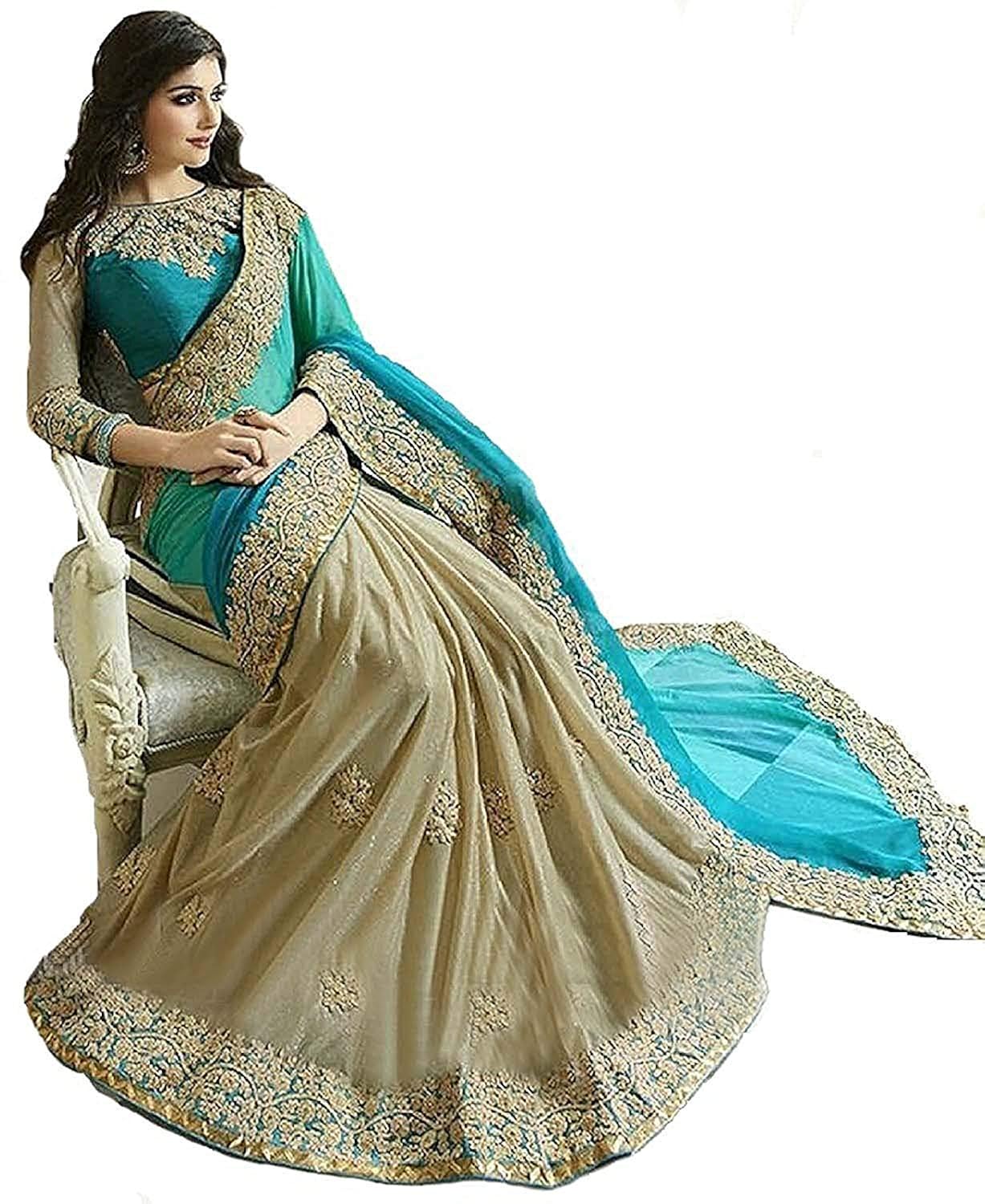 kuber enterprise women orange lycra sari with blouse piece (ku1065).