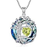TOUPOP Tree of Life Birthstone Necklace 925 Sterling Silver Pendant Austrian Crystal Jewelry Anniversary Valentine's Day Birthday Gifts for Women Mom Her Wife