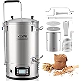VEVOR Electric Brewing System, 9.2 Gal/35 L Brewing Pot, All-in-One Home Beer Brewer w/Pump, Mash Boil Device w/Panel, Auto/Manual Mode 100-1800W Power 25-100℃ Temp 1-180 min Timer Recipe Memory