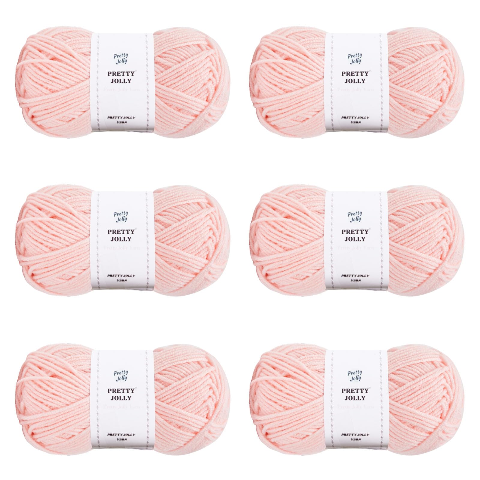 Pretty Jolly 300g Soft Assorted Colors Yarn, Sport Weight,100% Acrylic, 4 Ply, Bonbons Yarn for Crochet & Knit, DIY Project Starter Kit for Kids or Adults(6×132m) (Light Pink)