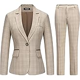 Lamgool Women's 2 Piece Plaid Suit Lady's Business One Button Lined Blazer Jacket Pant Set