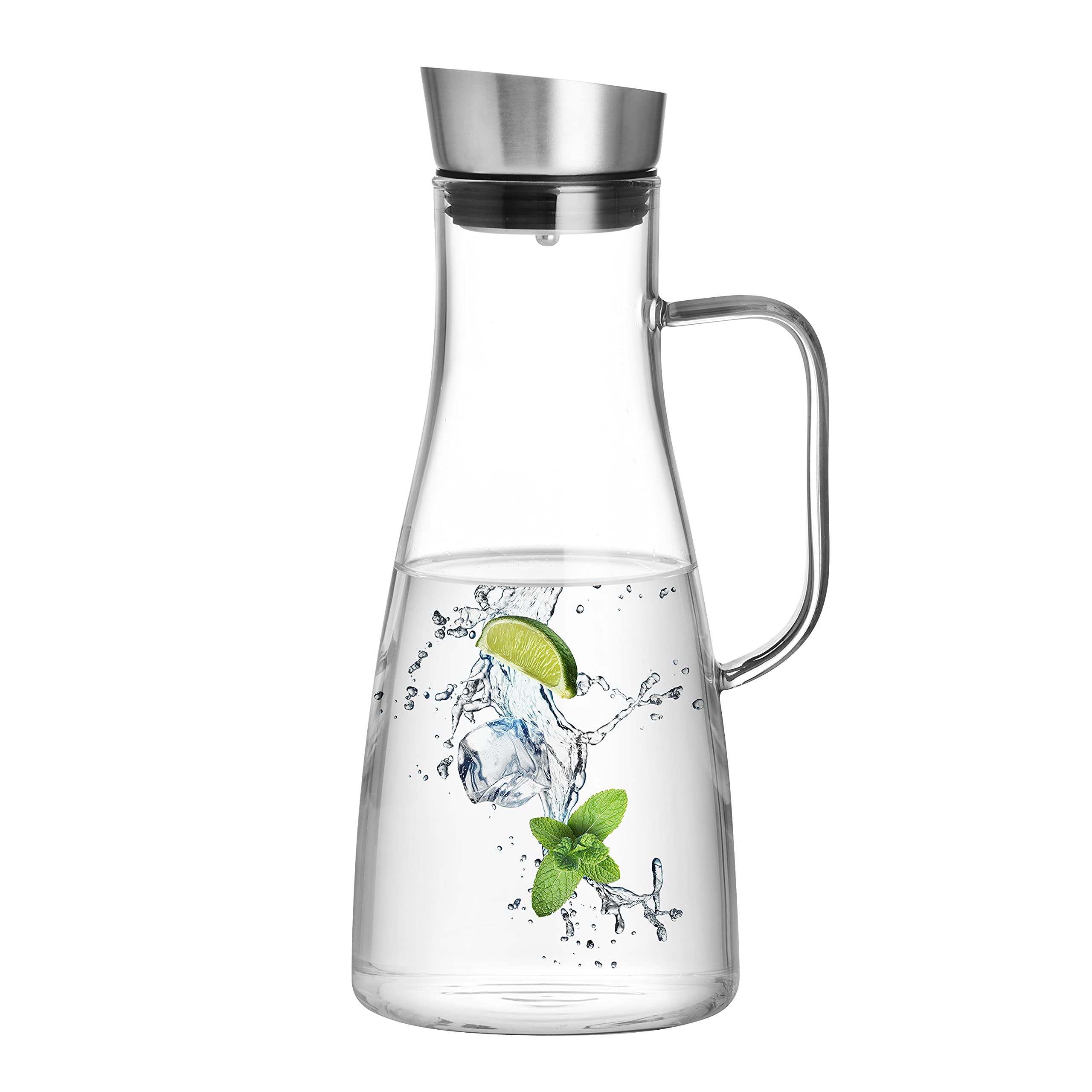 CNGLASS 1.65L Glass Water Jug with Stainless Steel Lid, Heat Resistant Glass Pitcher for Juice,Tea & Beverage