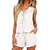 KFUBUO Womens Ruffle Pajamas Set 2 Piece Soft Pj V Neck Sleeveless Tops and Shorts Bride Pjs for Wedding Day Set