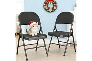 Metal Folding Chairs 2 Pack, Portable Stackable Seat with Steel Frame and Soft PU Cushion, Foldable Party Chair Set for Offic