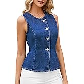 Ladyful Denim Vest Women Sleeveless Button Down Western Jean Vest Fitted Denim Tops Casual Y2K Waistcoat