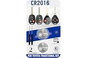 UUAM Key Fob Replacement Battery for Toyota Traditional Key (Camry Corolla RAV4 Tacoma 4Runner Highlander Tundra Yaris Venza Prius c Avalon Remote Head (Check Fitment Guide) Pack of 2 CR2016 Batteries