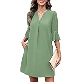 RUMIA Shift Dress for Women V Neck Ruffle Short Sleeve Loose Casual Summer Dress