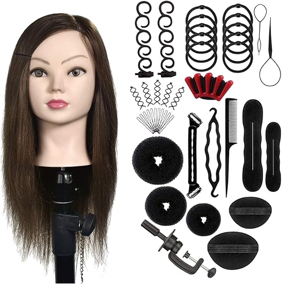 Hairdressing Head 16" Styling Head 100 Real Hair Mannequin Training