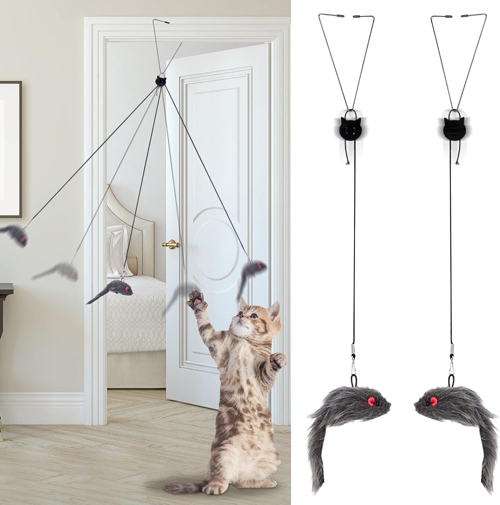 Fuyamp 2 Packs Door Hanging Cat Toy Interactive Mice Chasing Exercise
