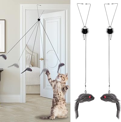 Fuyamp 2 Packs Door Hanging Cat Toy Interactive Mice Chasing Exercise