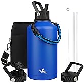 Konokyo Insulated Water Bottle with Straw,87 oz 3 Lids Water Jug with Carrying Bag,Paracord Handle,Double Wall Vacuum Stainless Steel Metal Flask,Blue